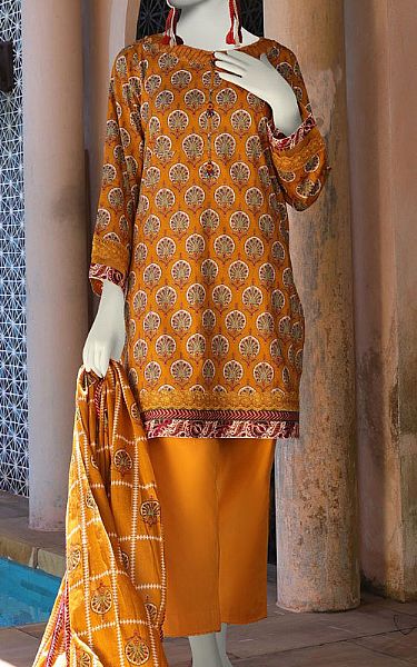 Junaid Jamshed Gold Yellow Lawn Suit (2 Pcs) | Pakistani Lawn Dress in USA- Image 1