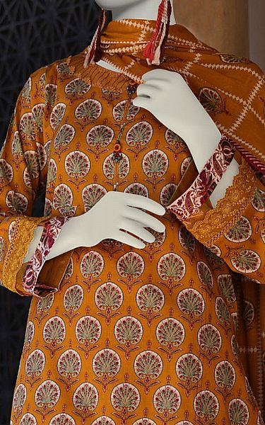 Junaid Jamshed Gold Yellow Lawn Suit (2 Pcs) | Pakistani Lawn Dress in USA- Image 2