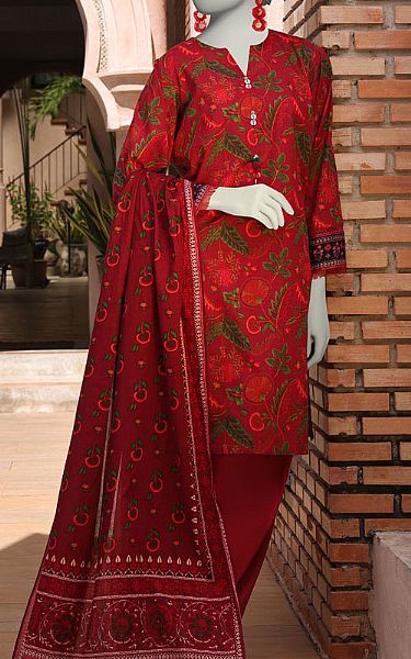 Junaid Jamshed Scarlet  Lawn Suit (2 Pcs) | Pakistani Lawn Dress in USA- Image 1