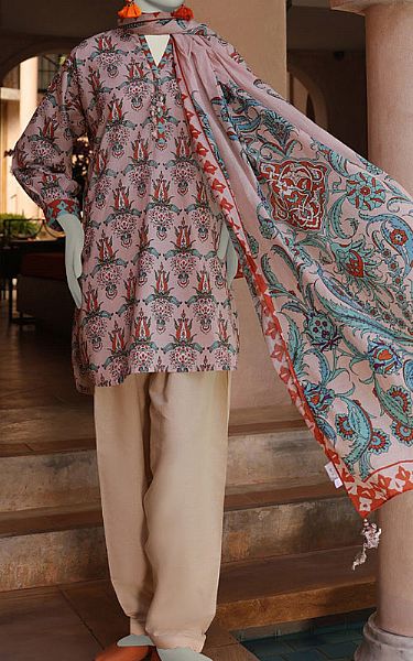 Junaid Jamshed Tea Pink Lawn Suit (2 Pcs) | Pakistani Lawn Dress in USA- Image 1
