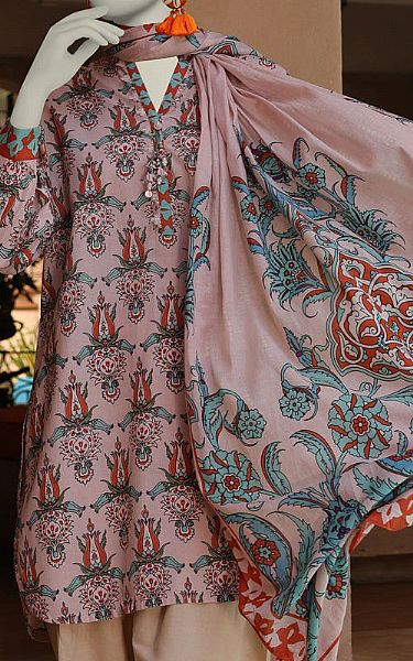 Junaid Jamshed Tea Pink Lawn Suit (2 Pcs) | Pakistani Lawn Dress in USA- Image 2