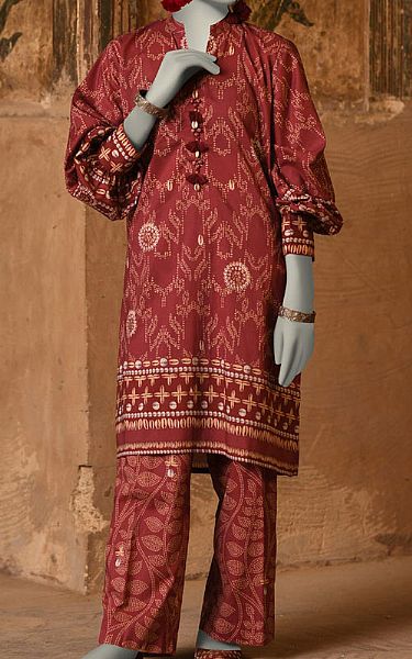 Junaid Jamshed Auburn Red Lawn Suit (2 Pcs) | Pakistani Lawn Dress in USA- Image 1