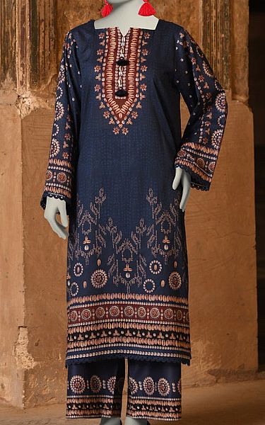 Junaid Jamshed Navy Lawn Suit (2 Pcs) | Pakistani Lawn Dress in USA- Image 1
