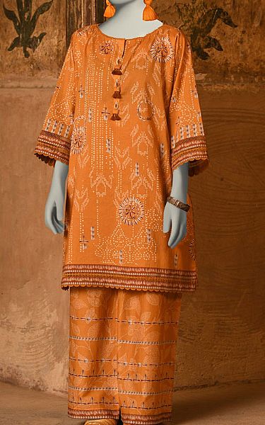 Junaid Jamshed Orange Lawn Suit (2 Pcs) | Pakistani Lawn Dress in USA- Image 1