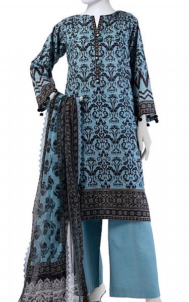 Junaid Jamshed Sky Blue Lawn Suit | Pakistani Lawn Dress in USA- Image 1