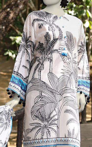 Junaid Jamshed Off-white/Grey Lawn Suit (2 Pcs) | Pakistani Lawn Dress in USA- Image 2