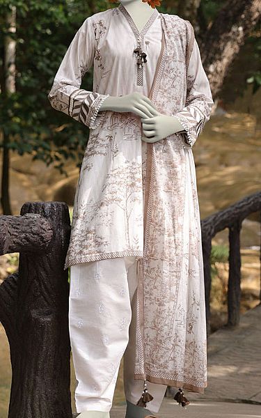Junaid Jamshed Clay White Lawn Suit (2 Pcs) | Pakistani Lawn Dress in USA- Image 1