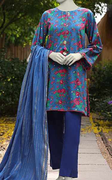 Junaid Jamshed Blue Lawn Suit (2 Pcs) | Pakistani Lawn Dress in USA- Image 1