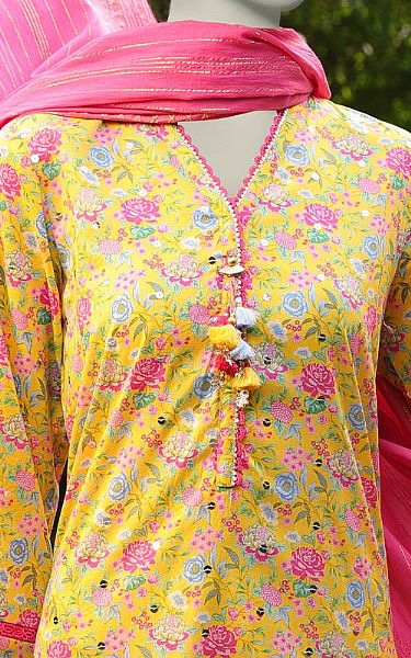 Junaid Jamshed Yellow/Pink Lawn Suit (2 Pcs) | Pakistani Lawn Dress in USA- Image 2