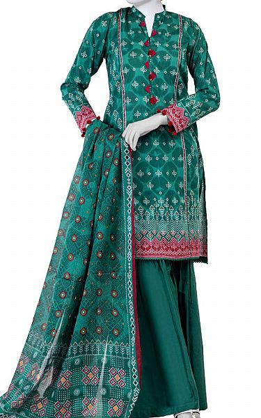 Junaid Jamshed Teal Lawn Suit | Pakistani Lawn Dress in USA- Image 1