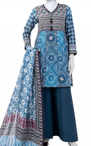 Junaid Jamshed Turquoise/Blue Lawn Suit | Pakistani Lawn Dress in USA- Image 1