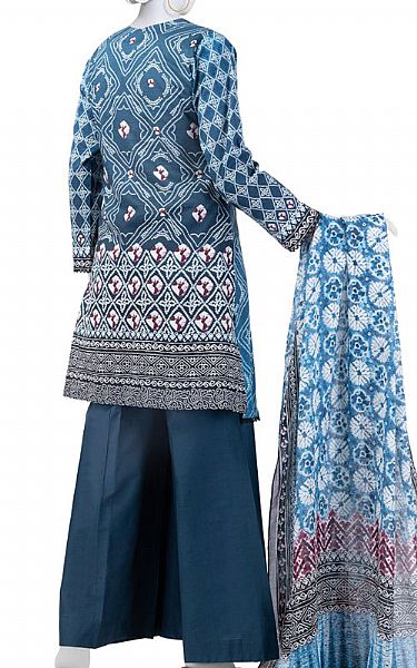 Junaid Jamshed Turquoise/Blue Lawn Suit | Pakistani Lawn Dress in USA- Image 2
