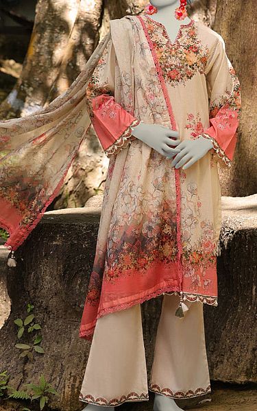 Junaid Jamshed Tan Lawn Suit | Pakistani Lawn Dress in USA- Image 1