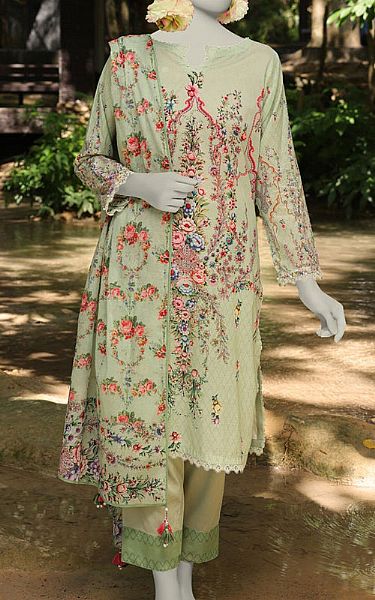 Junaid Jamshed Light Green Lawn Suit | Pakistani Lawn Dress in USA- Image 1