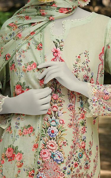 Junaid Jamshed Light Green Lawn Suit | Pakistani Lawn Dress in USA- Image 2