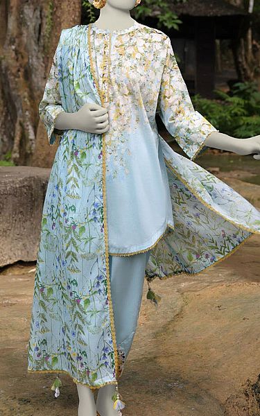Junaid Jamshed Baby Blue Lawn Suit | Pakistani Lawn Dress in USA- Image 1