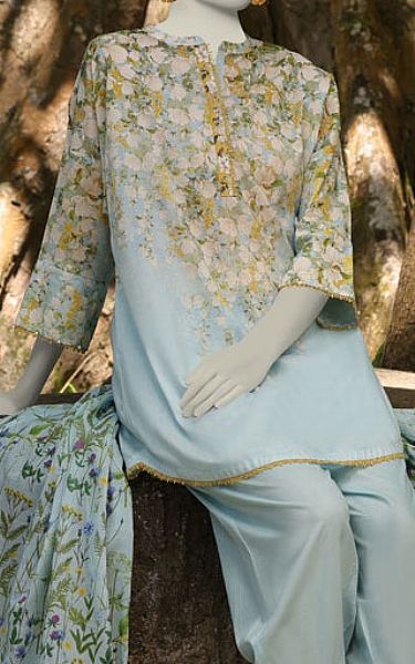 Junaid Jamshed Baby Blue Lawn Suit | Pakistani Lawn Dress in USA- Image 2