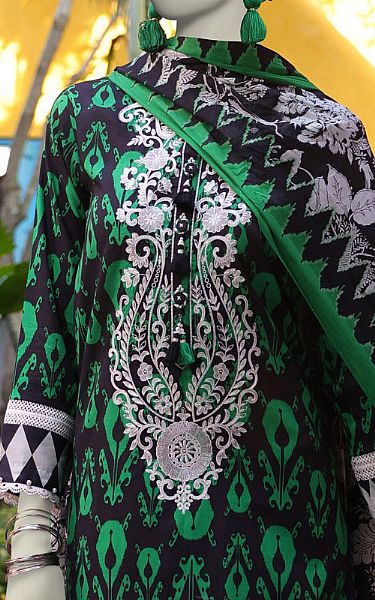 Junaid Jamshed Black/Green Lawn Suit | Pakistani Lawn Dress in USA- Image 2