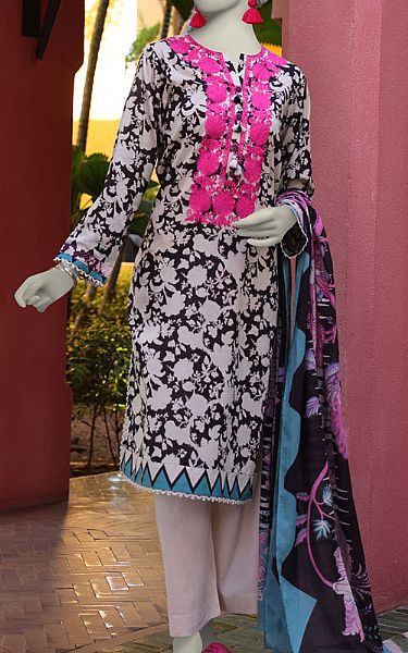 Junaid Jamshed Off-white Lawn Suit | Pakistani Lawn Dress in USA- Image 1