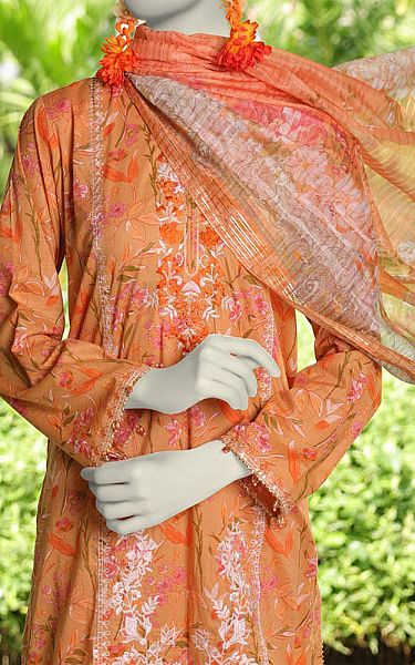 Junaid Jamshed Orange Lawn Suit | Pakistani Lawn Dress in USA- Image 2