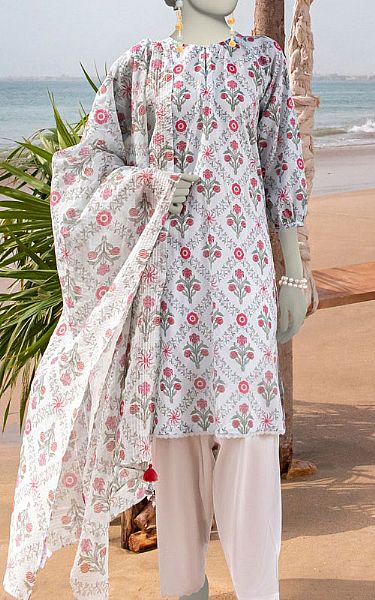 Junaid Jamshed Light Grey Lawn Suit (2 Pcs) | Pakistani Lawn Dress in USA- Image 1