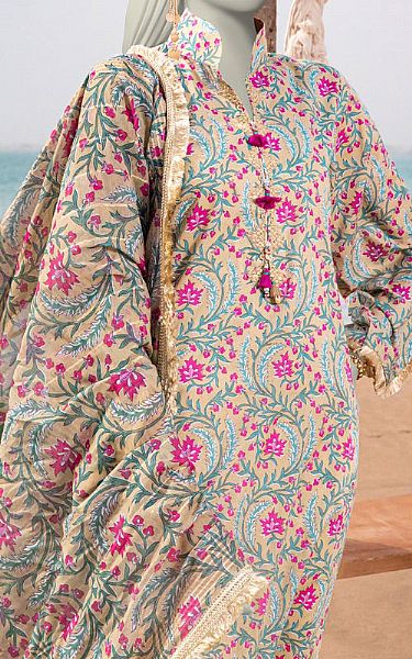 Junaid Jamshed Ivory/Magenta Lawn Suit (2 Pcs) | Pakistani Lawn Dress in USA- Image 2
