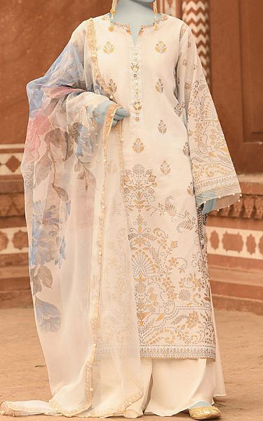Junaid Jamshed Ivory Lawn Suit (2 Pcs) | Pakistani Lawn Dress in USA- Image 1