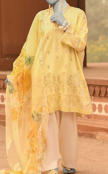 Junaid Jamshed Yellow Lawn Suit (2 Pcs) | Pakistani Lawn Dress in USA- Image 1