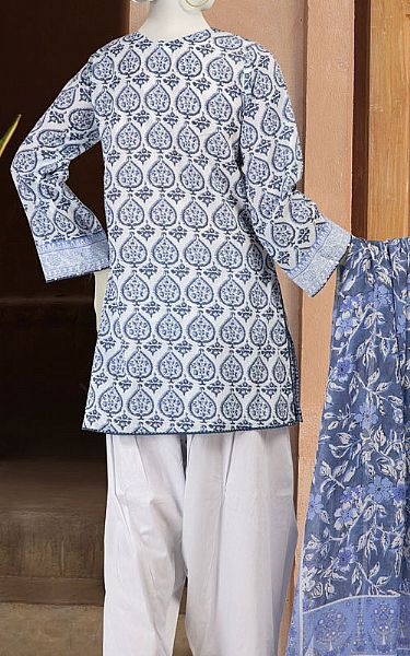 Junaid Jamshed White/Blue Lawn Suit | Pakistani Lawn Dress in USA- Image 2