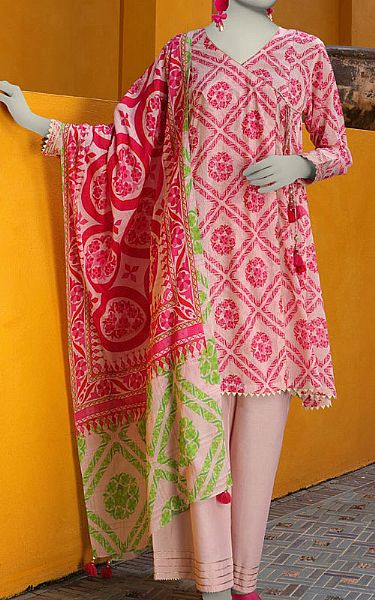 Junaid Jamshed Ivory/Pink Lawn Suit | Pakistani Lawn Dress in USA- Image 1