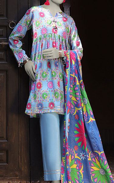 Junaid Jamshed Cadet Blue Lawn Suit | Pakistani Lawn Dress in USA- Image 1