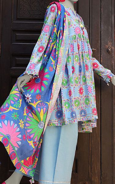 Junaid Jamshed Cadet Blue Lawn Suit | Pakistani Lawn Dress in USA- Image 2