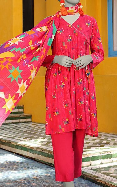 Junaid Jamshed Carmine Pink Lawn Suit | Pakistani Lawn Dress in USA- Image 1