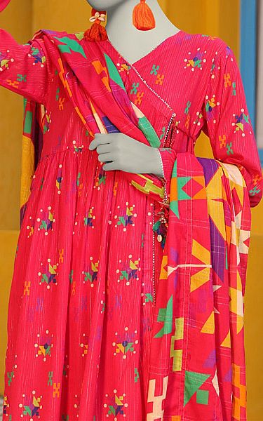 Junaid Jamshed Carmine Pink Lawn Suit | Pakistani Lawn Dress in USA- Image 2