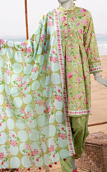 Junaid Jamshed Moss Green Lawn Suit | Pakistani Lawn Dress in USA- Image 1