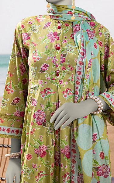 Junaid Jamshed Moss Green Lawn Suit | Pakistani Lawn Dress in USA- Image 2