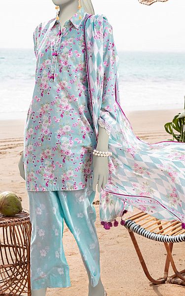 Junaid Jamshed Baby Blue Lawn Suit | Pakistani Lawn Dress in USA- Image 1