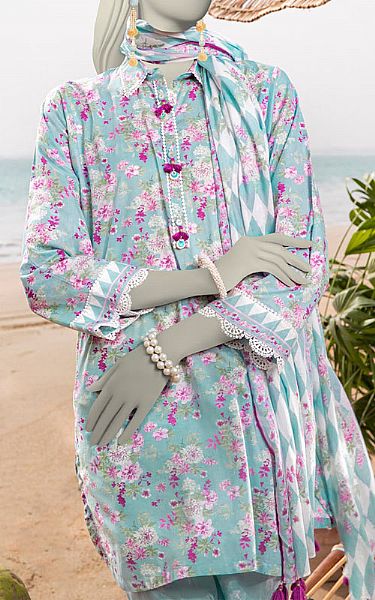 Junaid Jamshed Baby Blue Lawn Suit | Pakistani Lawn Dress in USA- Image 2