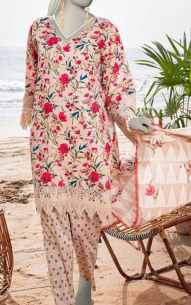 Junaid Jamshed Peach Lawn Suit | Pakistani Lawn Dress in USA- Image 1