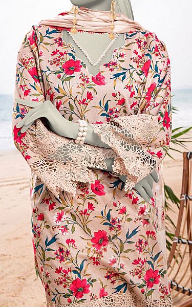 Junaid Jamshed Peach Lawn Suit | Pakistani Lawn Dress in USA- Image 2