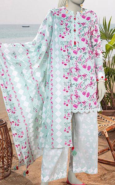 Junaid Jamshed Sky Blue Lawn Suit | Pakistani Lawn Dress in USA- Image 1