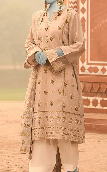 Junaid Jamshed Tan Lawn Suit (2 Pcs) | Pakistani Lawn Dress in USA- Image 1