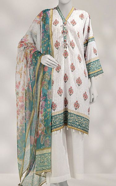Junaid Jamshed White Dobby Suit (2 Pcs) | Pakistani Winter Dresses in USA- Image 1