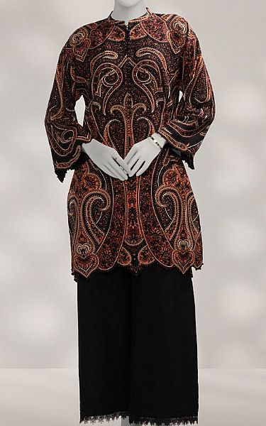 Junaid Jamshed Brown/Black Khaddar Suit (2 Pcs) | Pakistani Winter Dresses in USA- Image 1