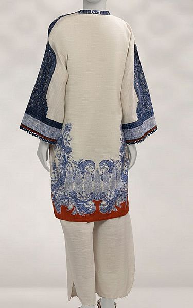 Junaid Jamshed Off-white/Blue Khaddar Suit (2 Pcs) | Pakistani Winter Dresses in USA- Image 2
