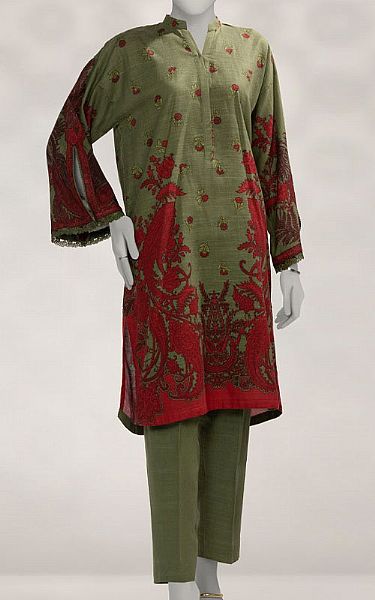Junaid Jamshed Green Khaddar Suit (2 Pcs) | Pakistani Winter Dresses in USA- Image 1