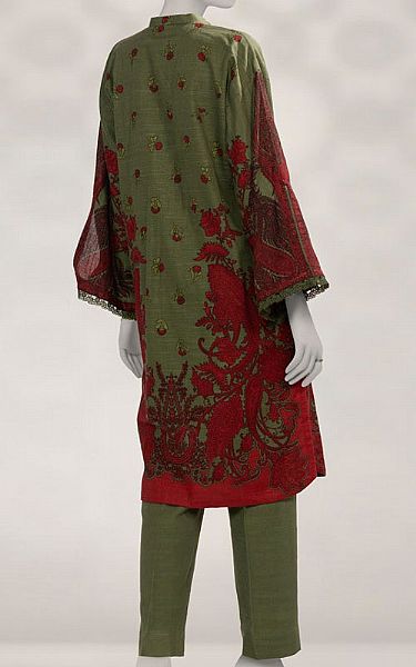 Junaid Jamshed Green Khaddar Suit (2 Pcs) | Pakistani Winter Dresses in USA- Image 2