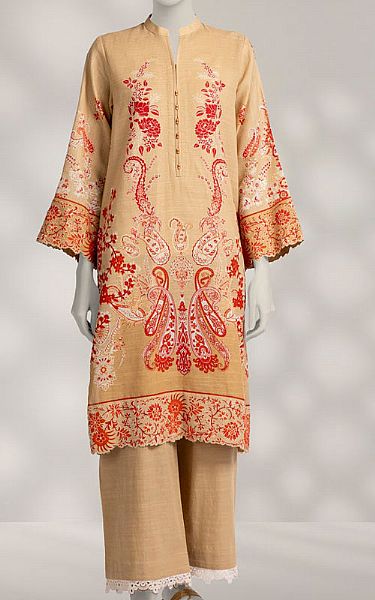 Junaid Jamshed Beige Khaddar Suit (2 Pcs) | Pakistani Winter Dresses in USA- Image 1