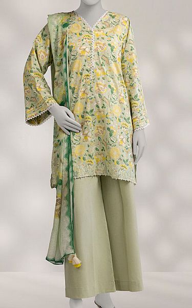Junaid Jamshed Lime/Pistachio Karandi Suit | Pakistani Winter Dresses in USA- Image 1