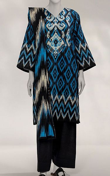 Junaid Jamshed Blue/Black Khaddar Suit | Pakistani Winter Dresses in USA- Image 1